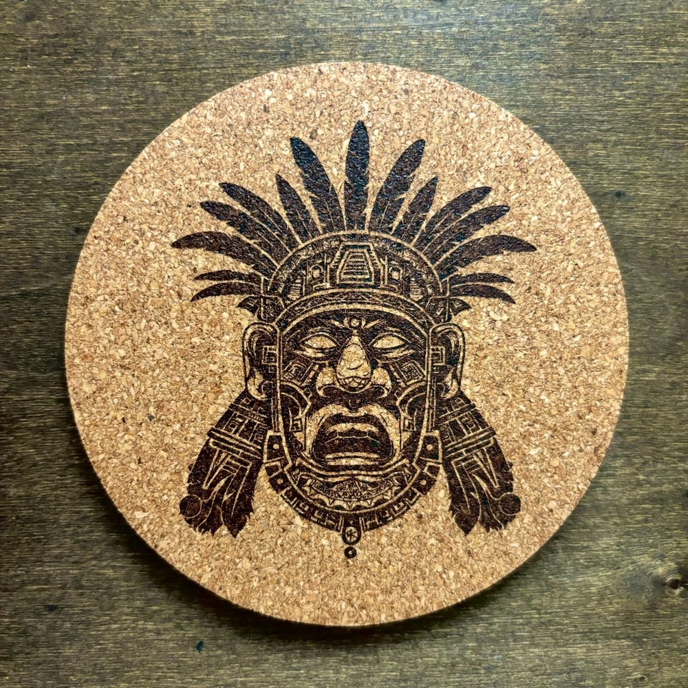 Aztec Clipart 15 Laser Engraved Cork Coaster